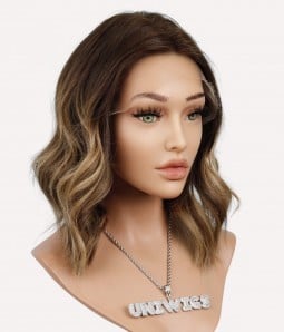 Brianna | Caramel Brunette Balayage Long Bob Remy Human Hair Lace Front Wig | Low Density